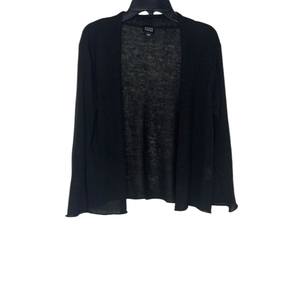 Eileen Fisher Black Women's Linen Cardigan Sweater Minimalist Layering Luxury S - Picture 5 of 10